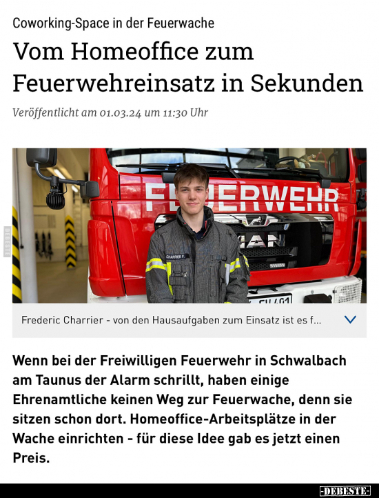 Vom Homeoffice zum Feuerwehreinsatz in Sekunden.. - Lustige Bilder | DEBESTE.de