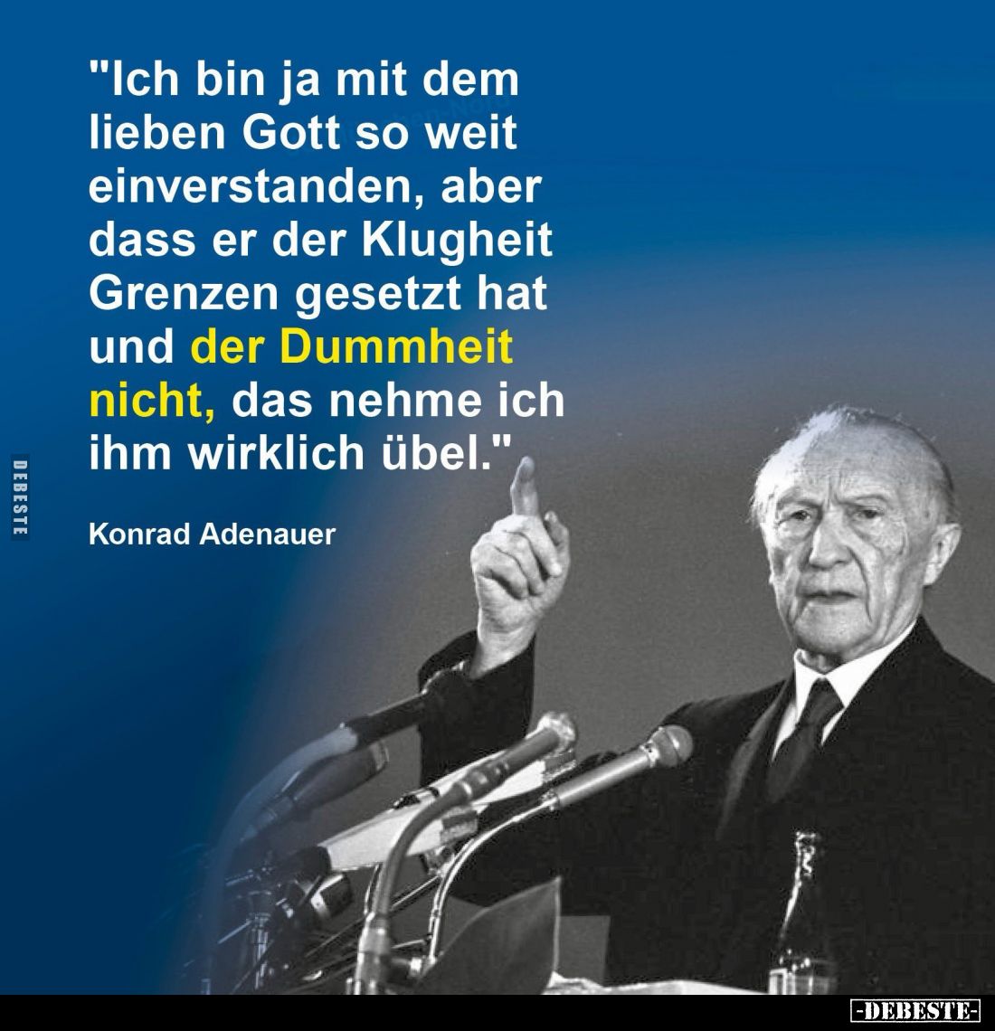 Ich bin ja mit dem Lieben Gott so weit einverstanden, aber dass er der Klugheit Grenzen gesetzt hat und der Dummheit nicht, d...