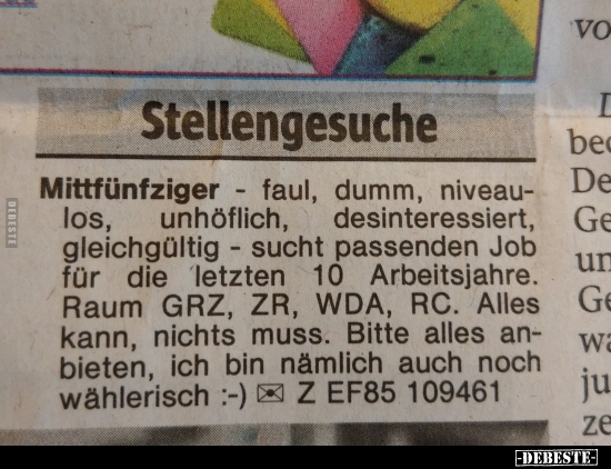 Stellengesuche: Mittfünfziger - faul, dumm, niveaulos..