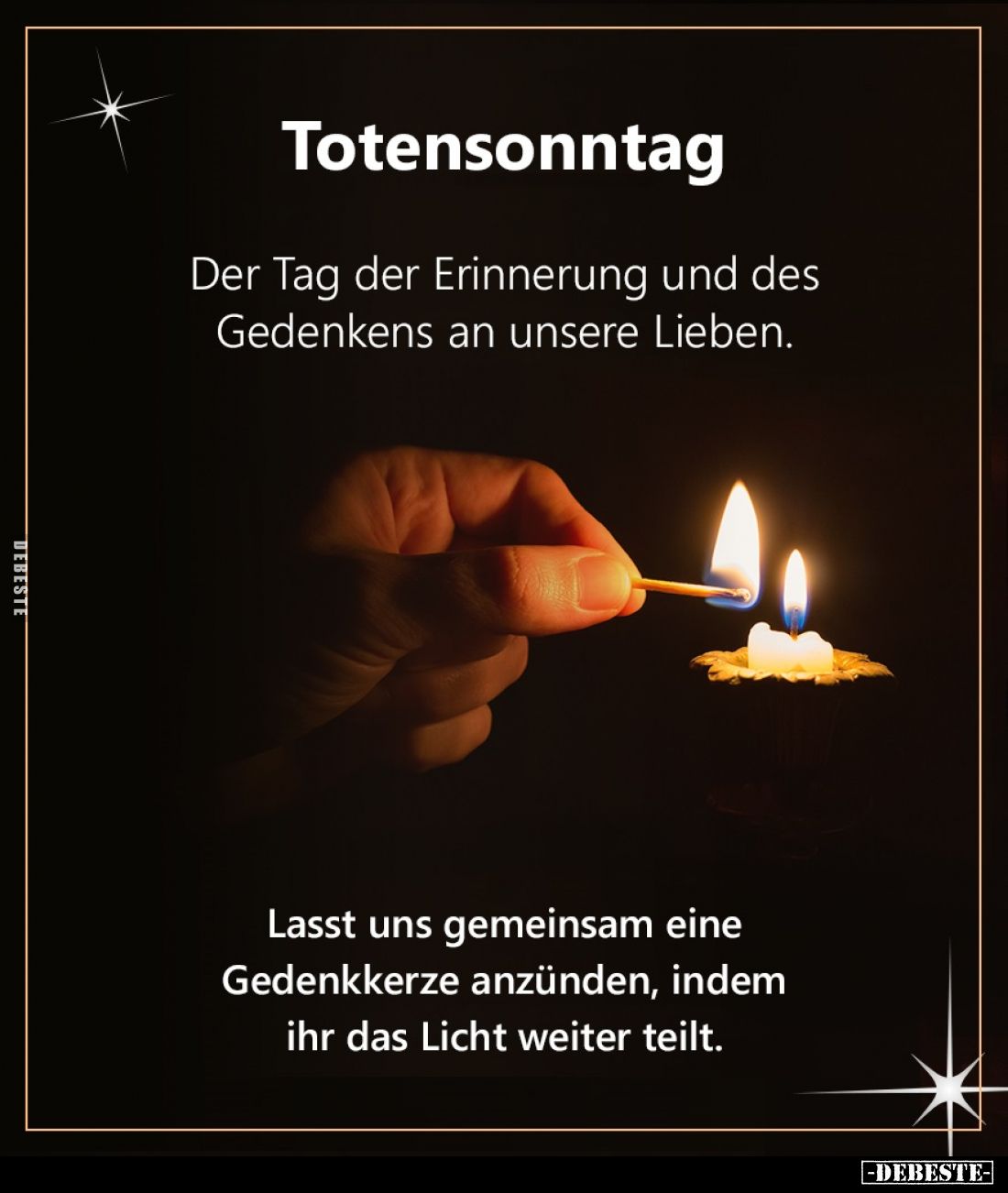 Totensonntag.
Der Tag der Erinnerung und des Gedenkens an unsere Lieben.
Lasst uns gemeinsam eine Gedenkkerze anzünden, ind...