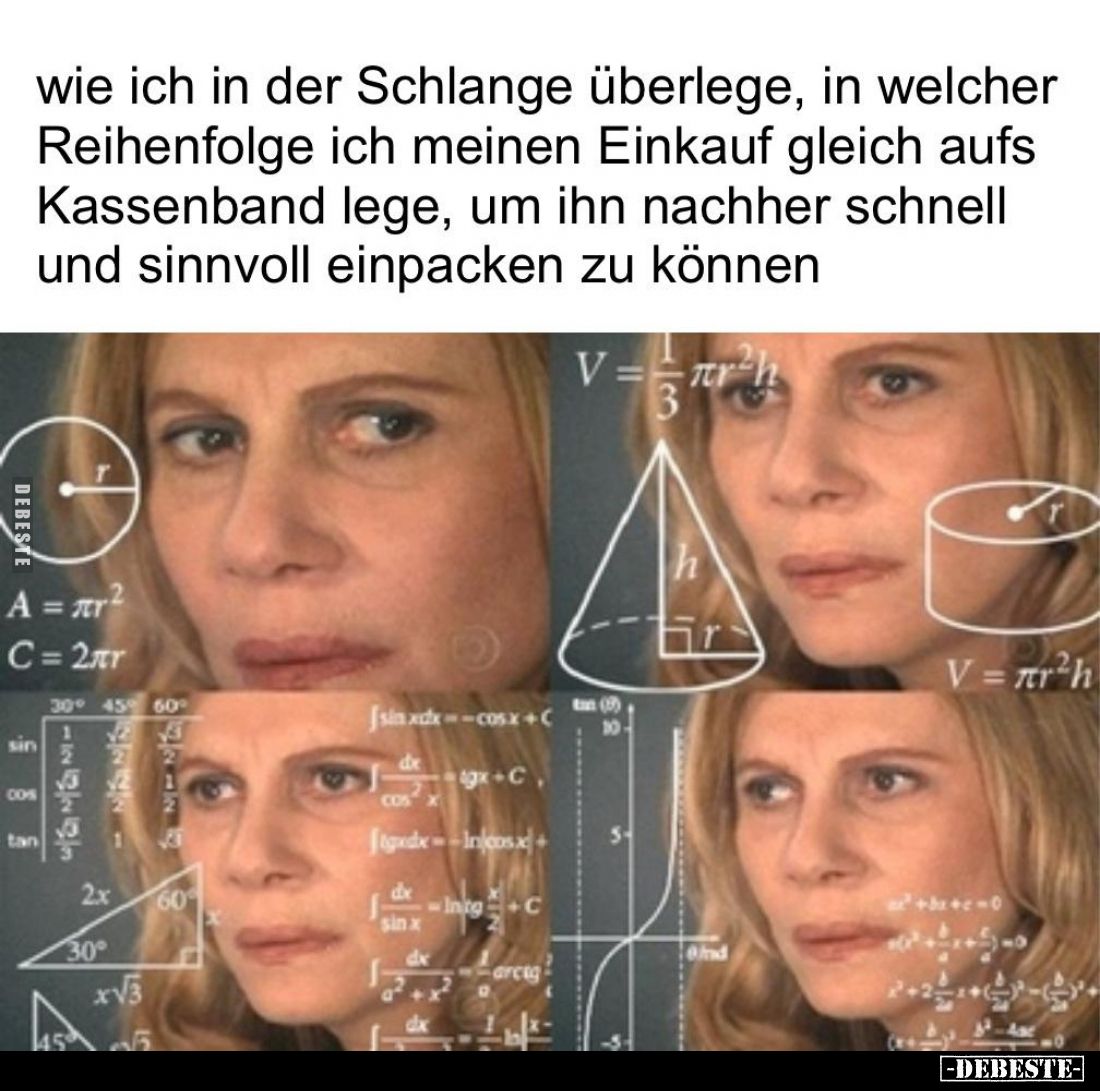 Wie ich in der Schlange überlege, in welcher Reihenfolge ich meinen Einkauf gleich aufs Kassenband lege, um ihn nachher schne...
