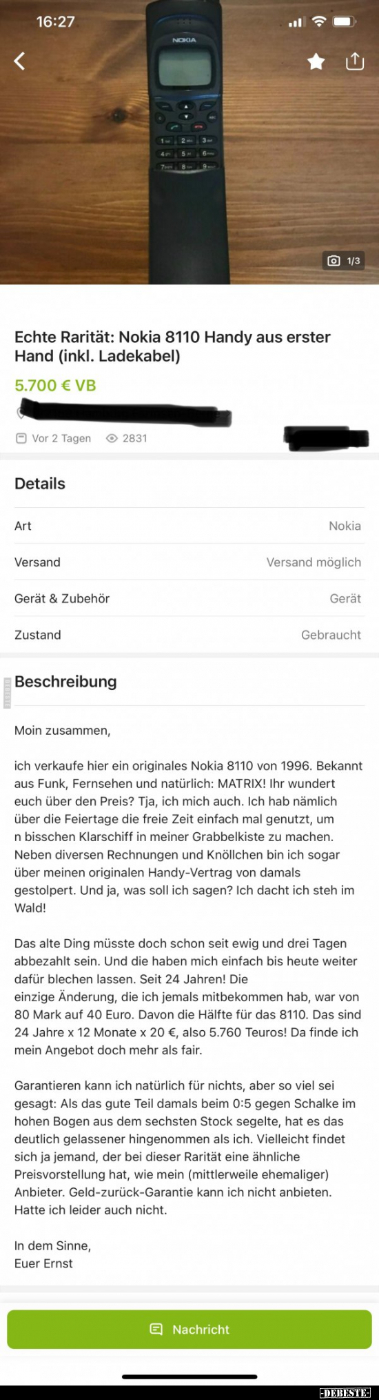Echte Rarität: Nokia 8110 Handy aus erster Hand.. - Lustige Bilder | DEBESTE.de