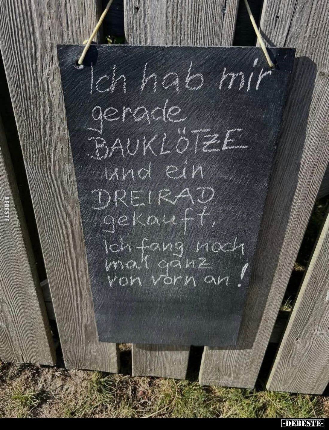 Ich hab mir gerade BAUKLÖTZE und ein DREIRAD gekauft, ich fang noch mal ganz von vorn an!