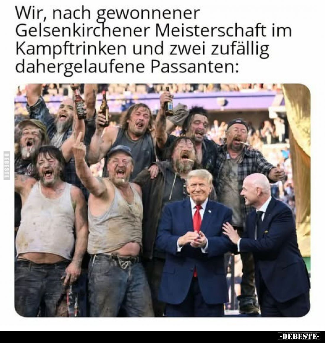Wir, nach gewonnener Gelsenkirchener Meisterschaft im Kampftrinken und zwei zufällig dahergelaufene Passanten: