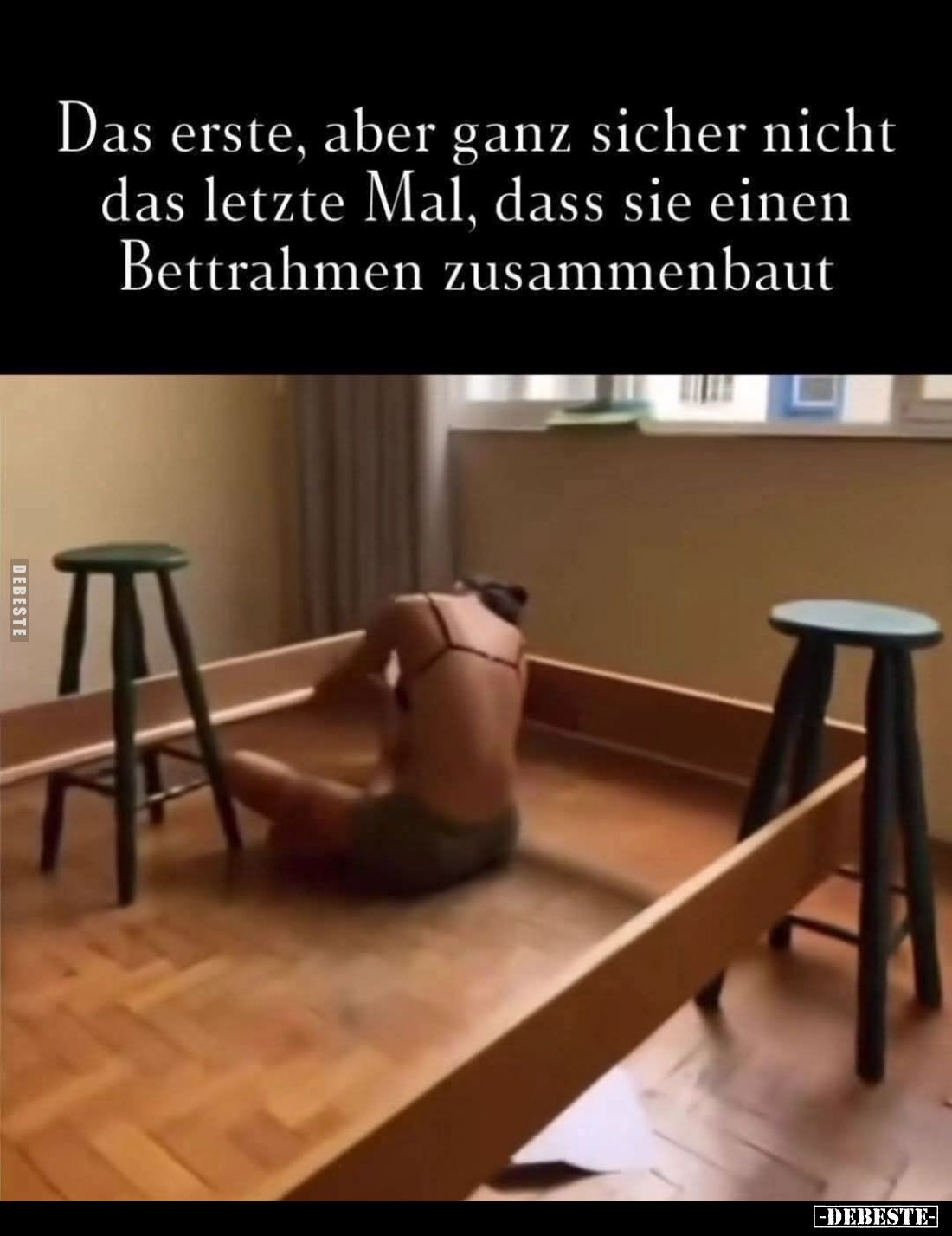 Das erste, aber ganz sicher nicht das letzte Mal, dass sie einen Bettrahmen zusammenbaut.