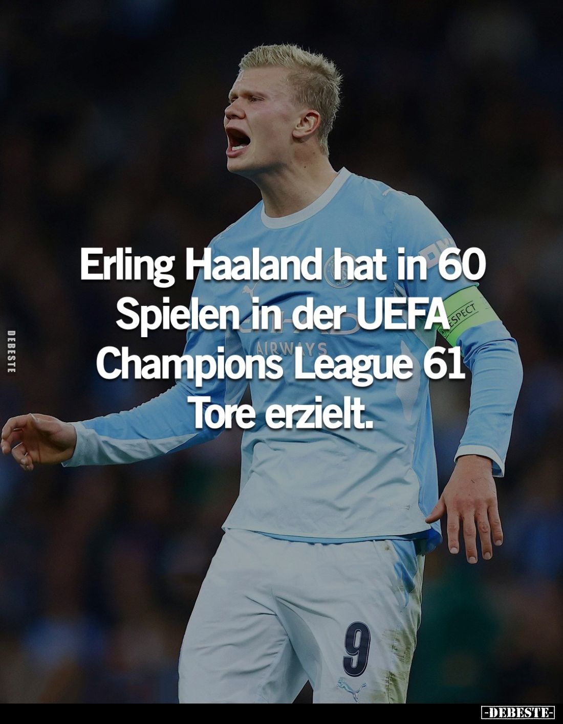 Erling Haaland hat in 60 Spielen in der UEFA Champions League 61 Tore erzielt.