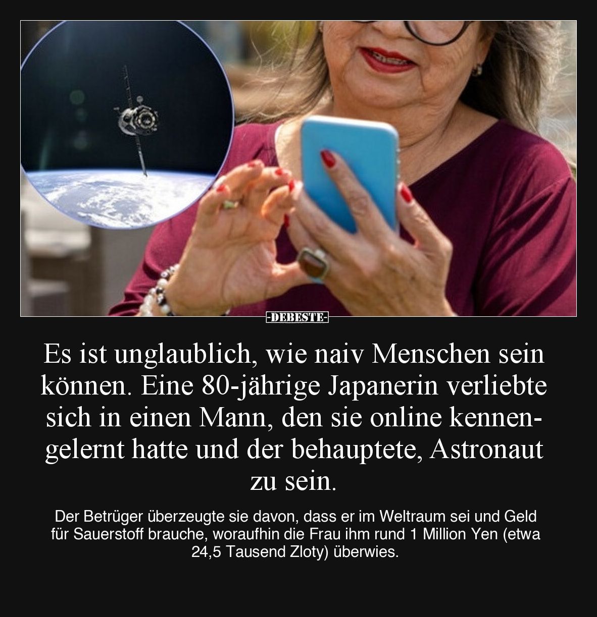 Es ist unglaublich, wie naiv Menschen sein können. Eine 80-jährige Japanerin verliebte sich in einen Mann, den sie online ken...