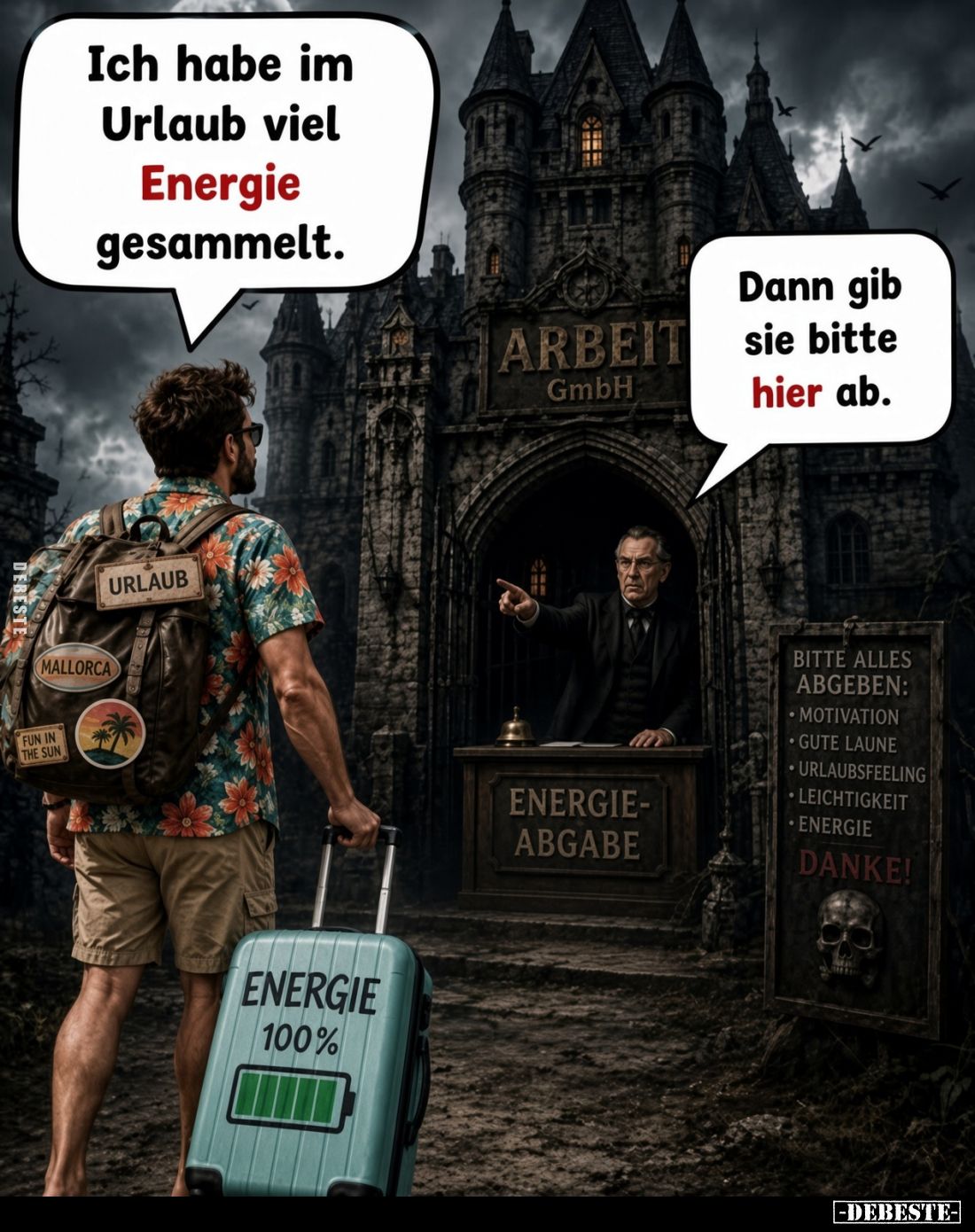 Ich habe im Urlaub viel Energie gesammelt.

Dann gib sie bitte hier ab.