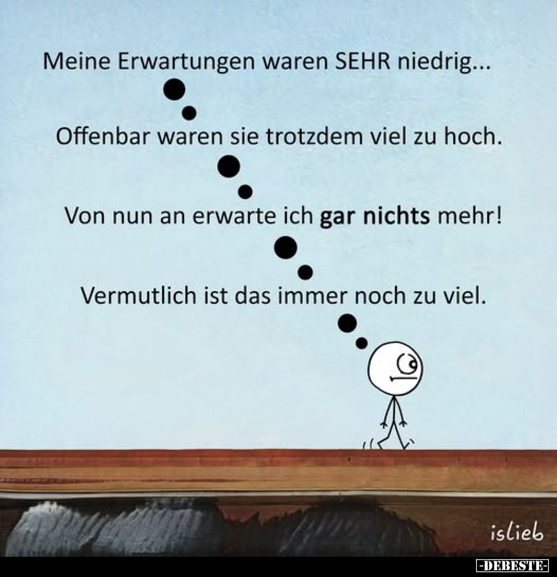 Meine Erwartungen waren SEHR niedrig...
Offenbar waren sie trotzdem viel zu hoch.
Von nun an erwarte ich gar nichts mehr!
...