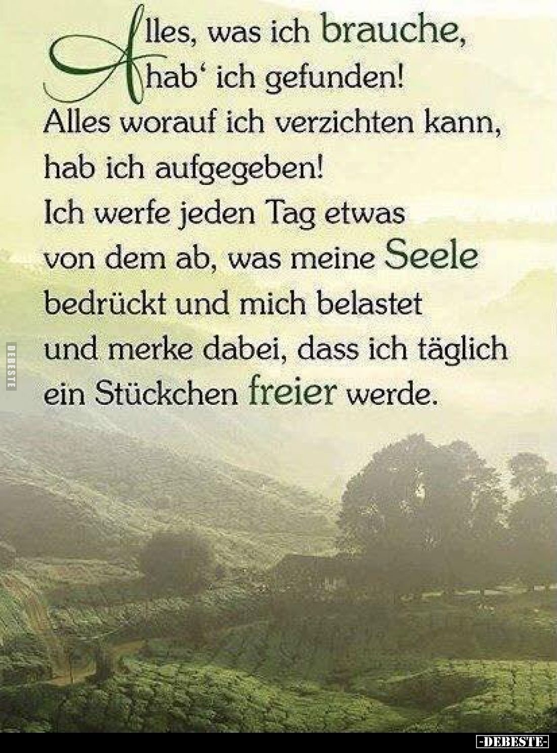 Alles, was ich brauche, hab' ich gefunden!
Alles worauf ich verzichten kann, hab ich aufgegeben!
Ich werfe jeden Tag etwas ...