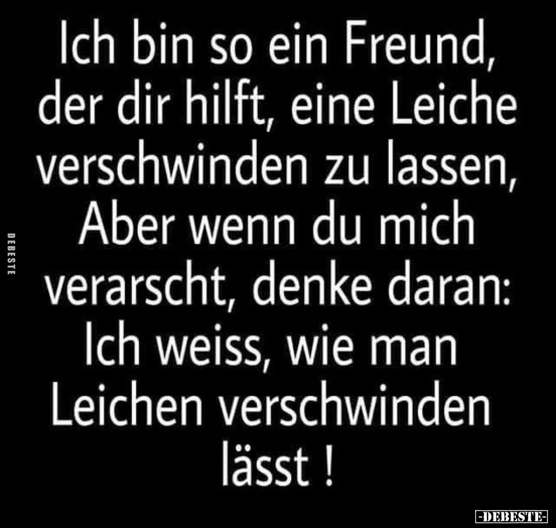Ich bin so ein Freund,
der dir hilft, eine Leiche
verschwinden zu lassen,
Aber wenn du mich
verarscht, denke daran:
Ich ...