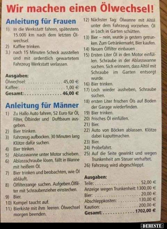 Wir machen einen Ölwechsel!