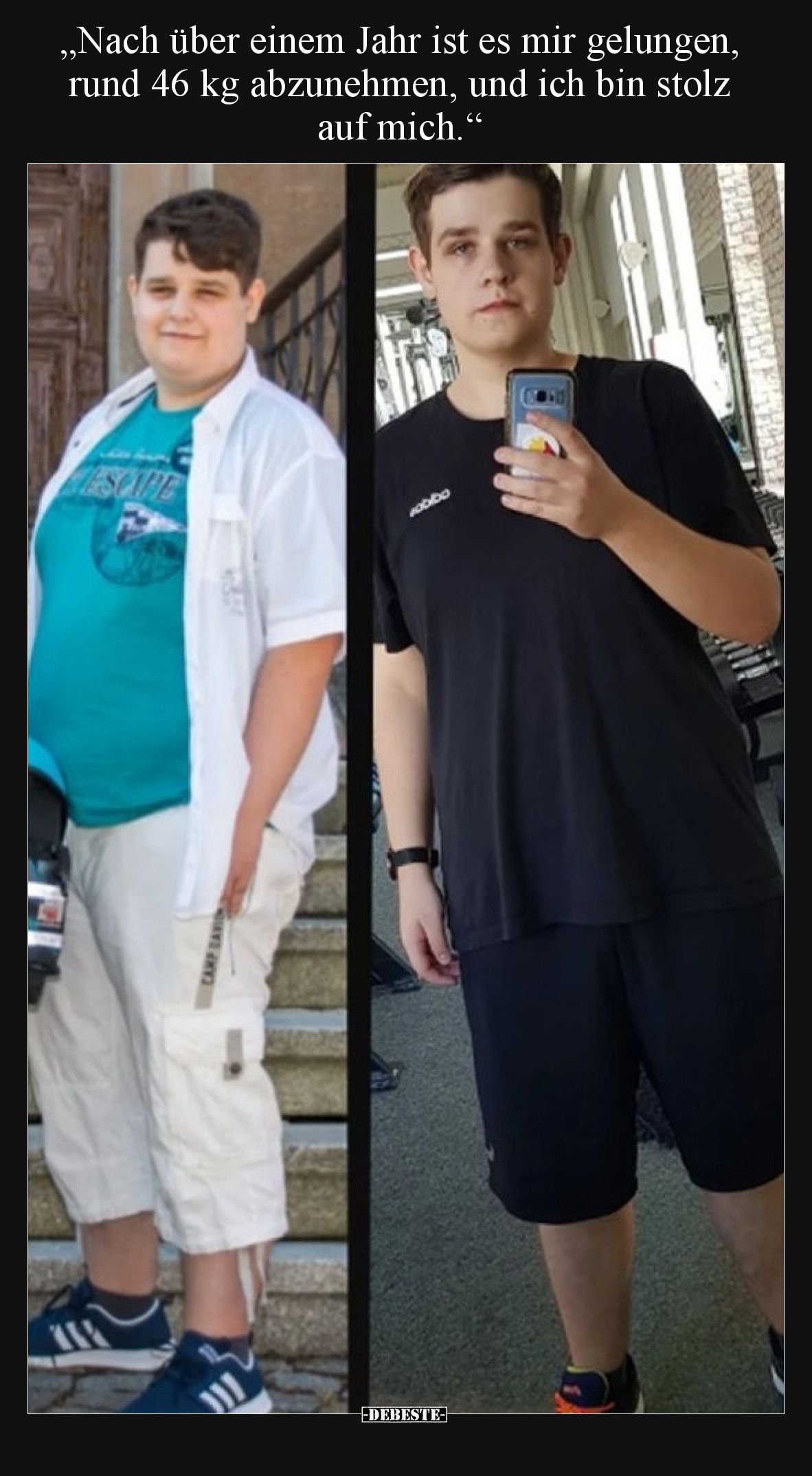 „Nach über einem Jahr ist es mir gelungen, rund 46 kg abzunehmen, und ich bin stolz auf mich.“