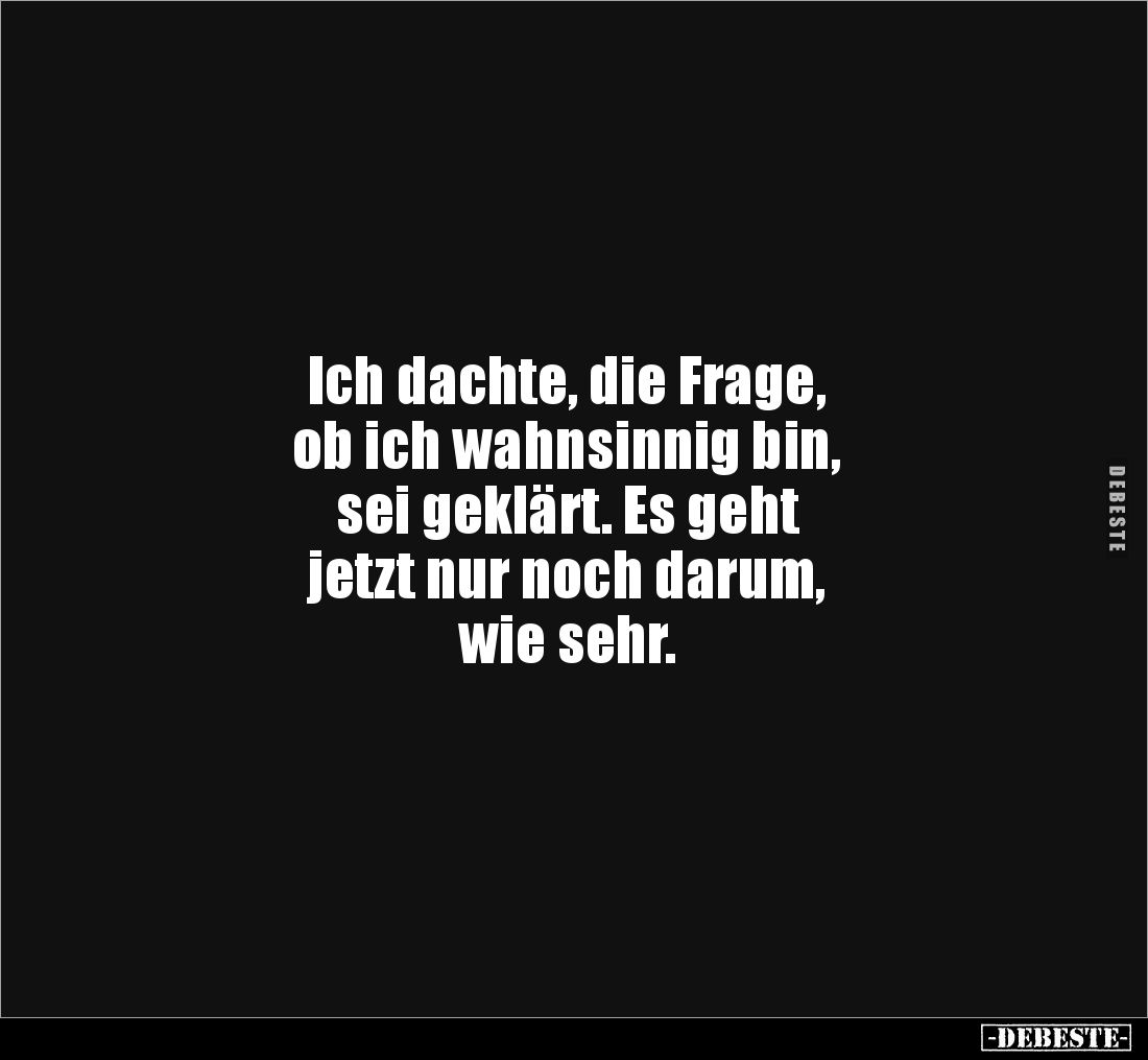 Ich dachte, die Frage,
ob ich wahnsinnig bin,
sei geklärt. Es geht
jetzt nur noch darum,
wie sehr.