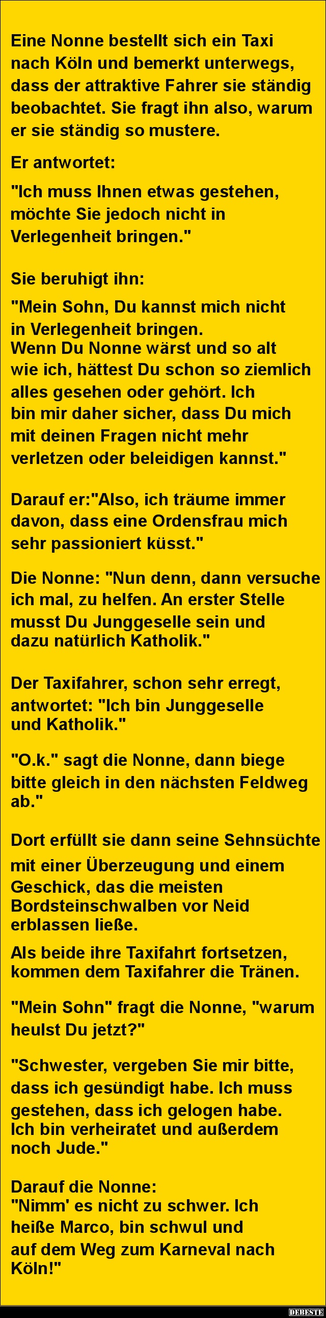 Eine Nonne bestellt sich ein Taxi nach Köln.. - Lustige Bilder | DEBESTE.de