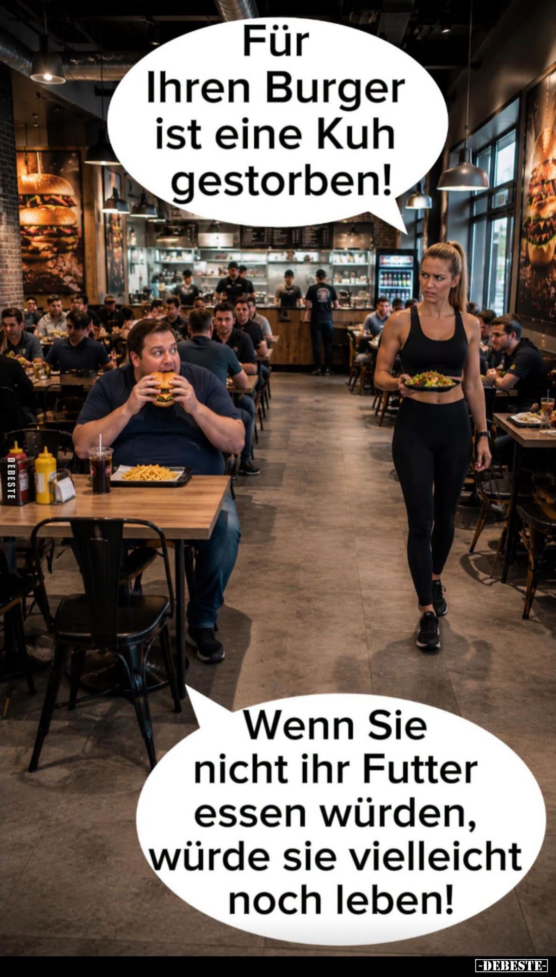 Für Ihren Burger ist eine Kuh gestorben!
-
Wenn Sie nicht ihr Futter essen würden, würde sie vielleicht noch leben!