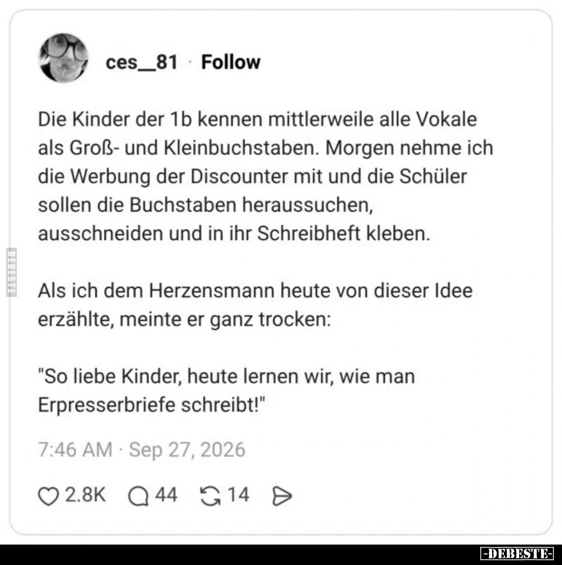 Die Kinder der 1b kennen mittlerweile alle Vokale als Groß.. - Lustige Bilder | DEBESTE.de