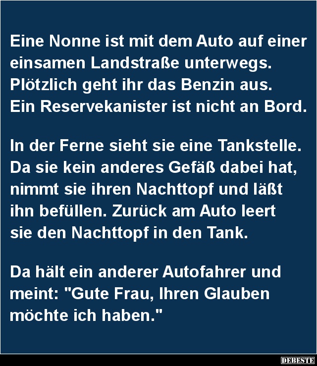 Eine Nonne ist mit dem Auto auf einer einsamen.. - Lustige Bilder | DEBESTE.de