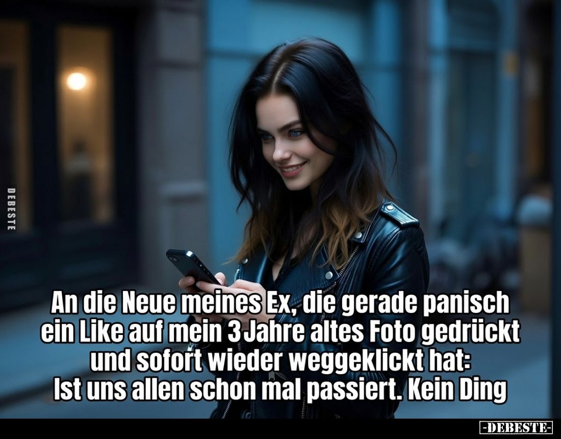 An die Neue meines Ex, die gerade panisch ein Like auf mein 3 Jahre altes Foto gedrückt und sofort wieder weggeklickt hat: Is...