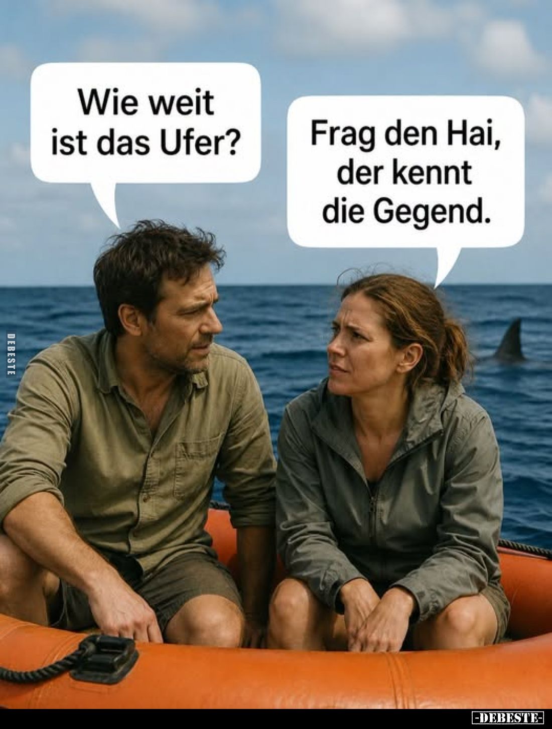 Wie weit ist das Ufer?
-
Frag den Hai, der kennt die Gegend.