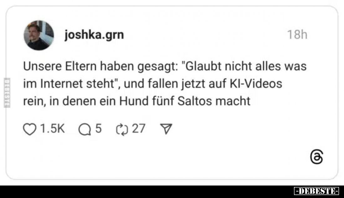 Unsere Eltern haben gesagt: "Glaubt nicht alles was im Internet steht", und fallen jetzt auf KI-Videos rein, in den...
