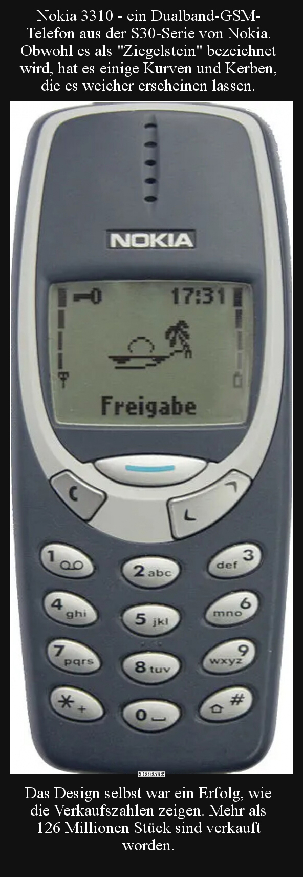 Nokia 3310 - ein Dualband-GSM- Telefon aus der S30-Serie.. - Lustige Bilder | DEBESTE.de