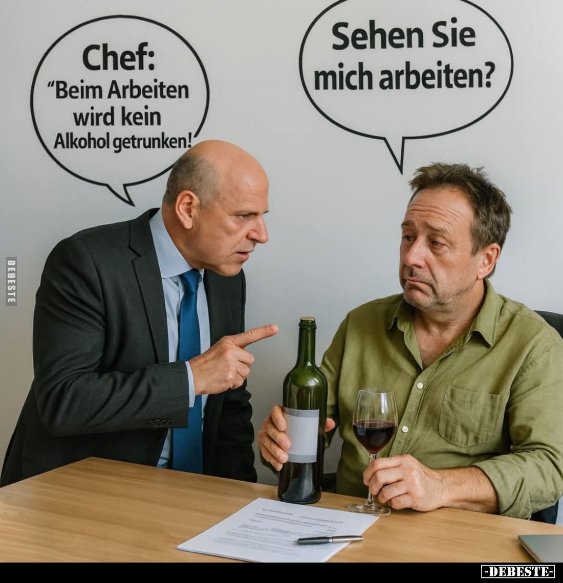 Chef: "Beim Arbeiten wird kein Alkohol getrunken!" -
Sehen Sie mich arbeiten?