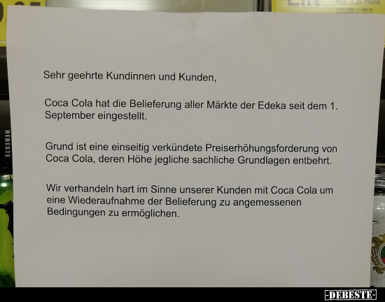 Sehr geehrte Kundinnen und Kunden, Coca Cola hat die.. - Lustige Bilder | DEBESTE.de