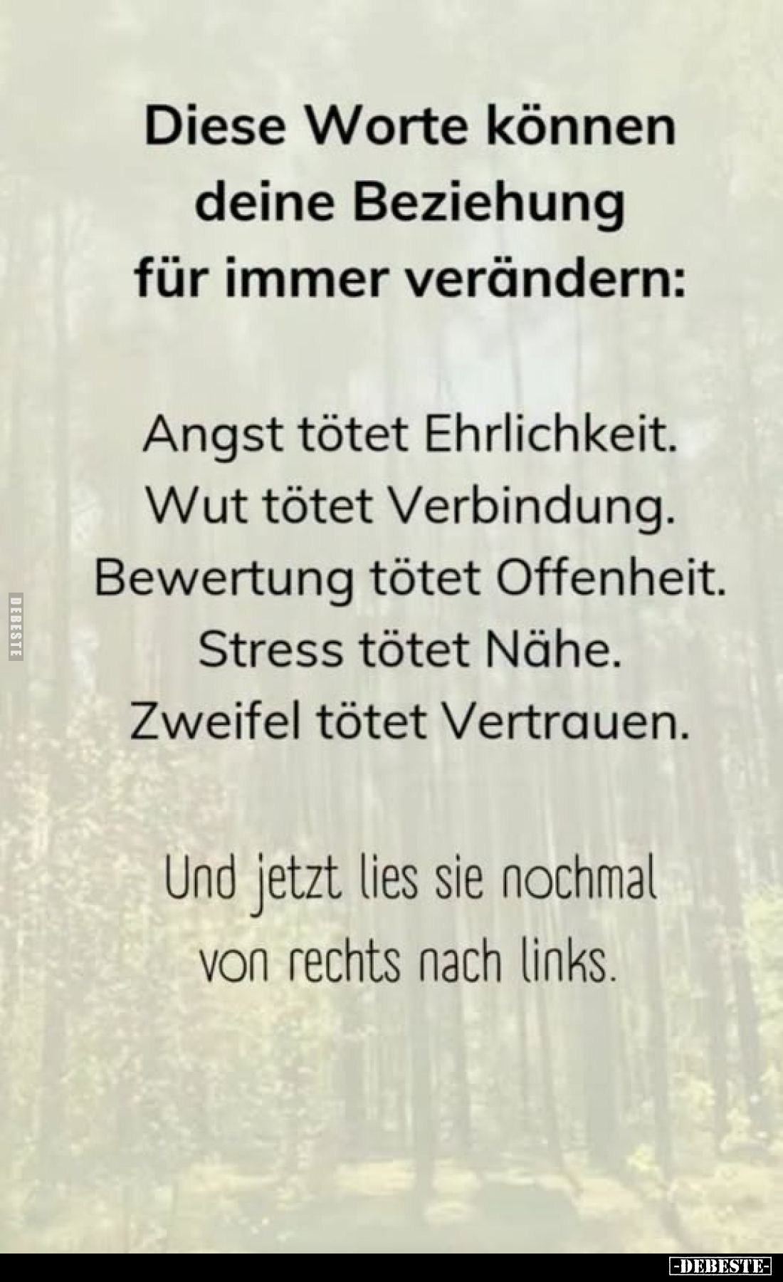 Diese Worte können deine Beziehung für immer verändern:
Angst tötet Ehrlichkeit.
Wut tötet Verbindung.
Bewertung tötet Off...