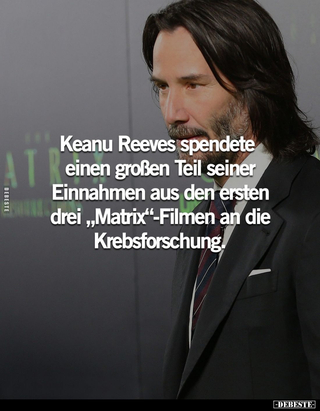 Keanu Reeves spendete einen großen Teil seiner Einnahmen aus den ersten drei ,,Matrix"-Filmen an die Krebsforschung.