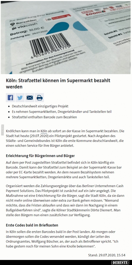 Köln: Strafzettel können im Supermarkt bezahlt werden.. - Lustige Bilder | DEBESTE.de