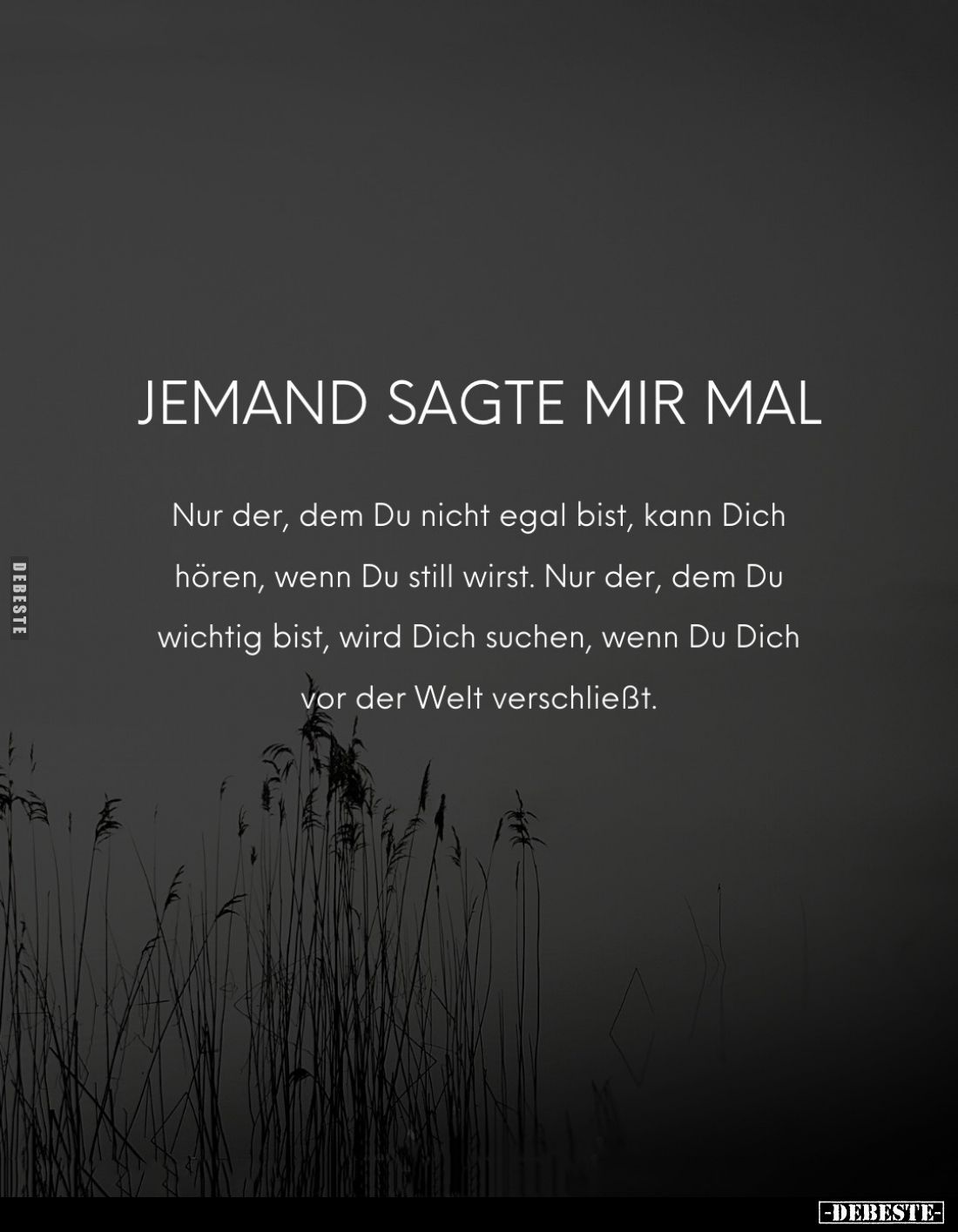 Jemand sagte mir mal:
Nur der, dem Du nicht egal bist, kann Dich hören, wenn Du still wirst. Nur der, dem Du wichtig bist, w...