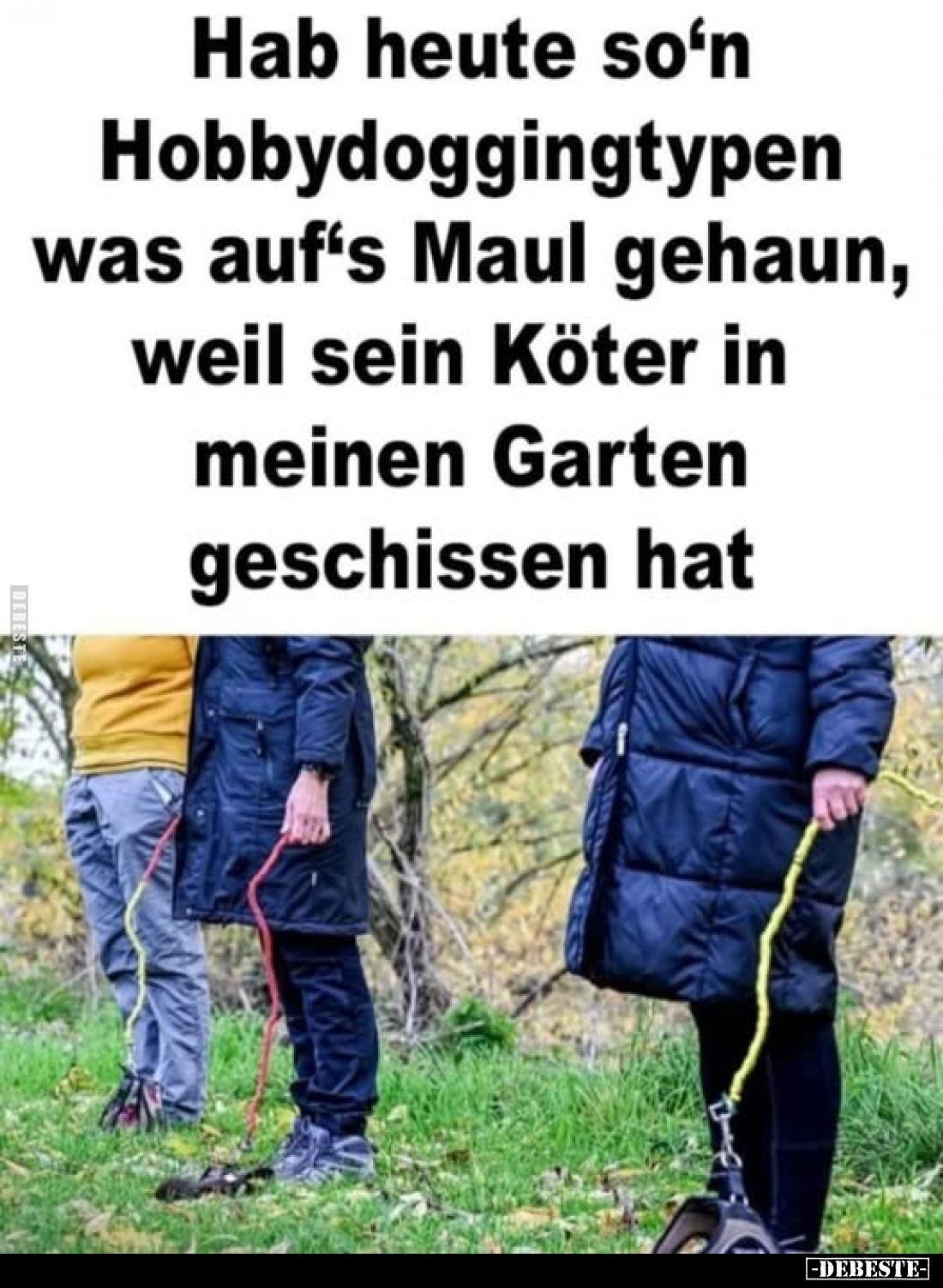 Hab heute so'n Hobbydoggingtypen was auf's Maul gehaun, weil sein Köter in meinen Garten geschissen hat