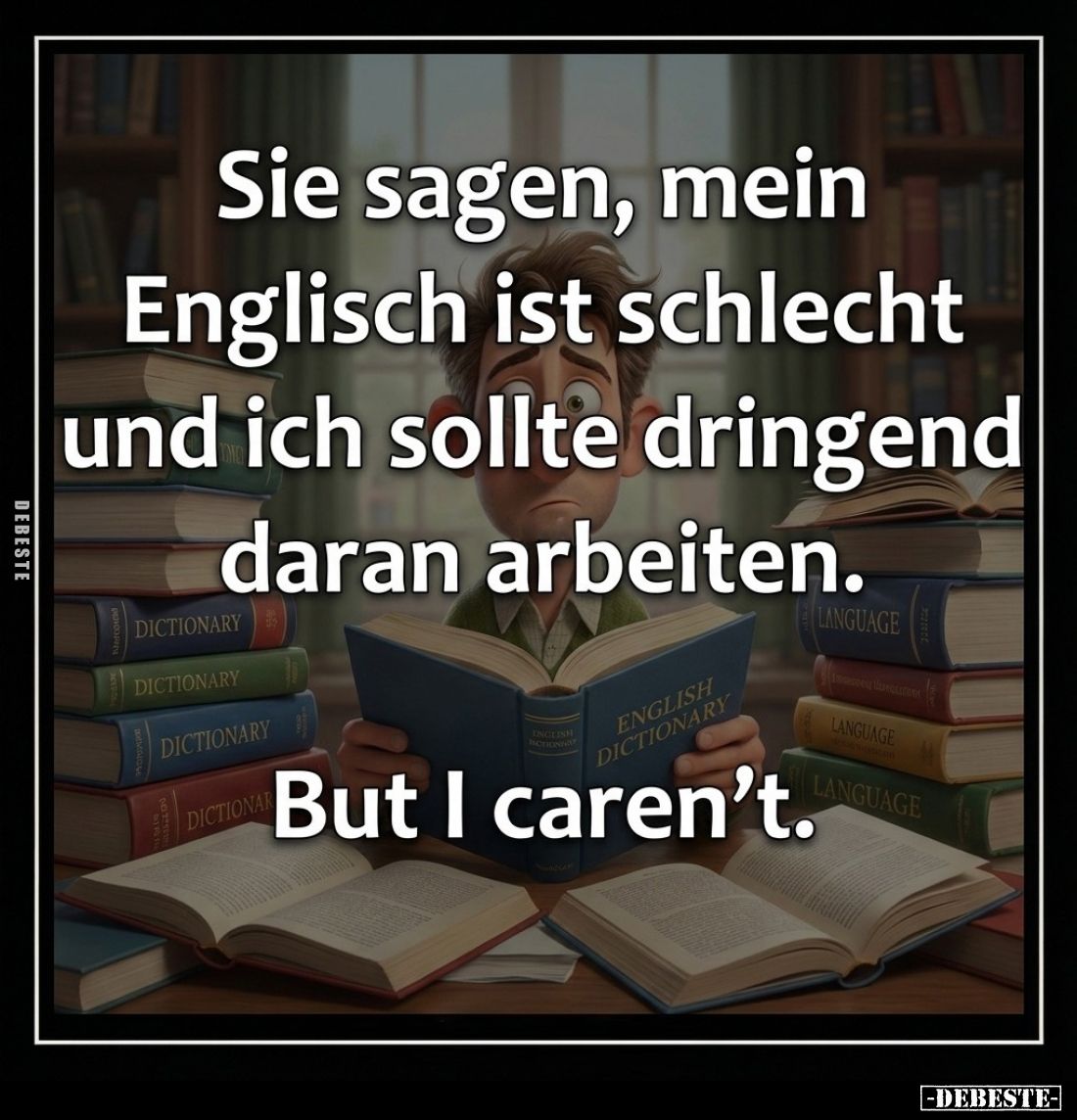 Sie sagen, mein Englisch ist schlecht und ich sollte dringend daran arbeiten.
But I caren't.