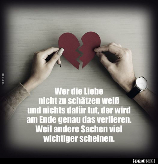 Wer die Liebe nicht zu schätzen weiß und nichts dafür tut, der wird am Ende genau das verlieren. Weil andere Sachen viel wich...
