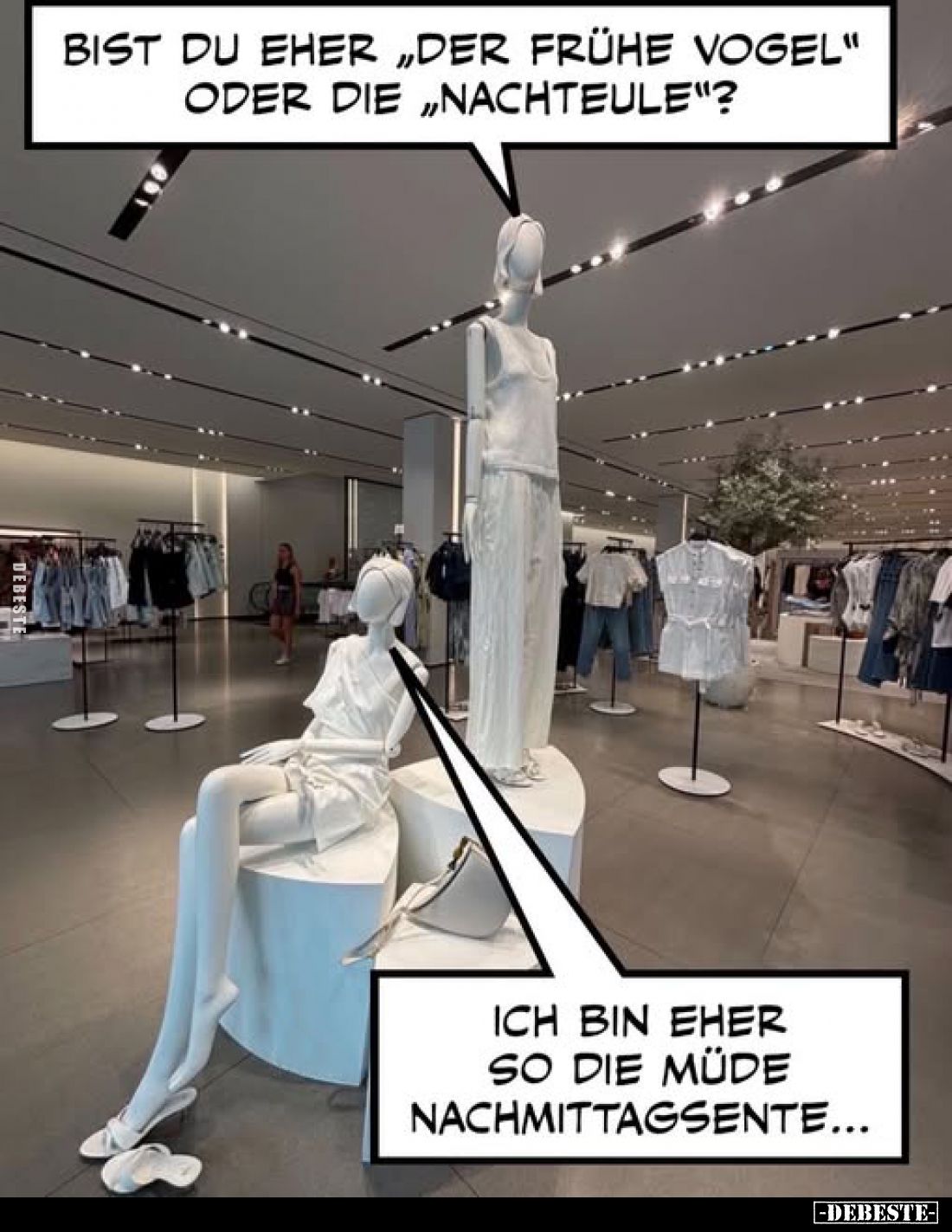 Bist du eher "Der frühe Vogel" oder die "Nachteule"? -
Ich bin eher so die müde Nachmittagsente...