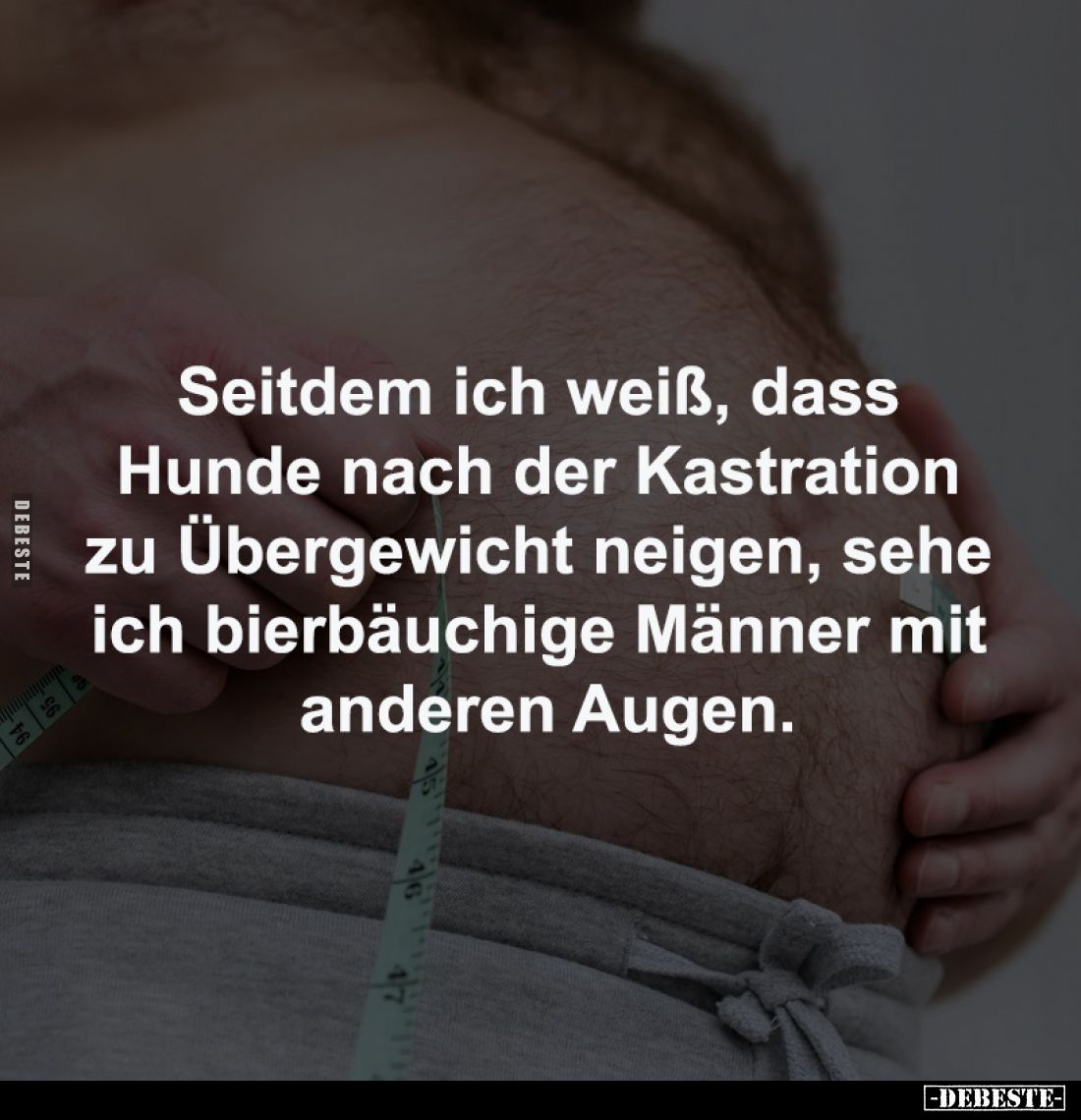 Seitdem ich weiß, dass 
Hunde nach der Kastration 
zu Übergewicht neigen, sehe 
ich bierbäuchige Männer mit 
anderen Auge...