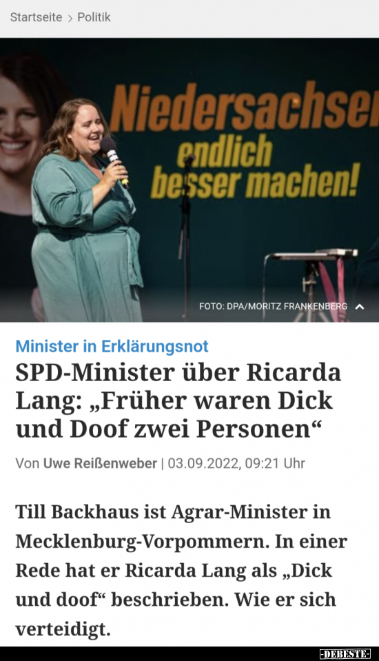 SPD-Minister über Ricarda Lang: "Früher waren Dick und Doof.." - Lustige Bilder | DEBESTE.de