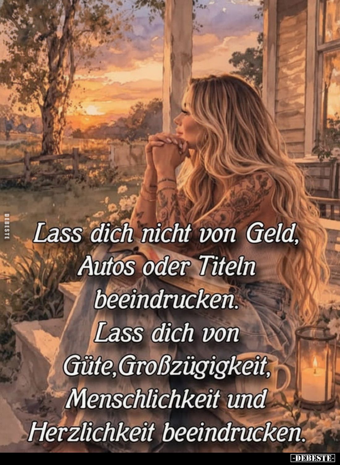 Lass dich nicht von Geld, Autos oder Titeln beeindrucken. Lass dich von Güte, Großzügigkeit, Menschlichkeit und Herzlichkeit ...