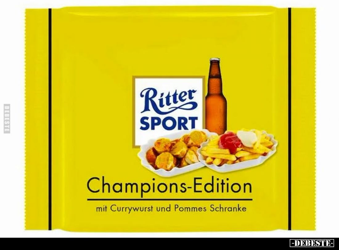 Ritter SPORT Champions-Edition mit Currywurst und Pommes Schranke.