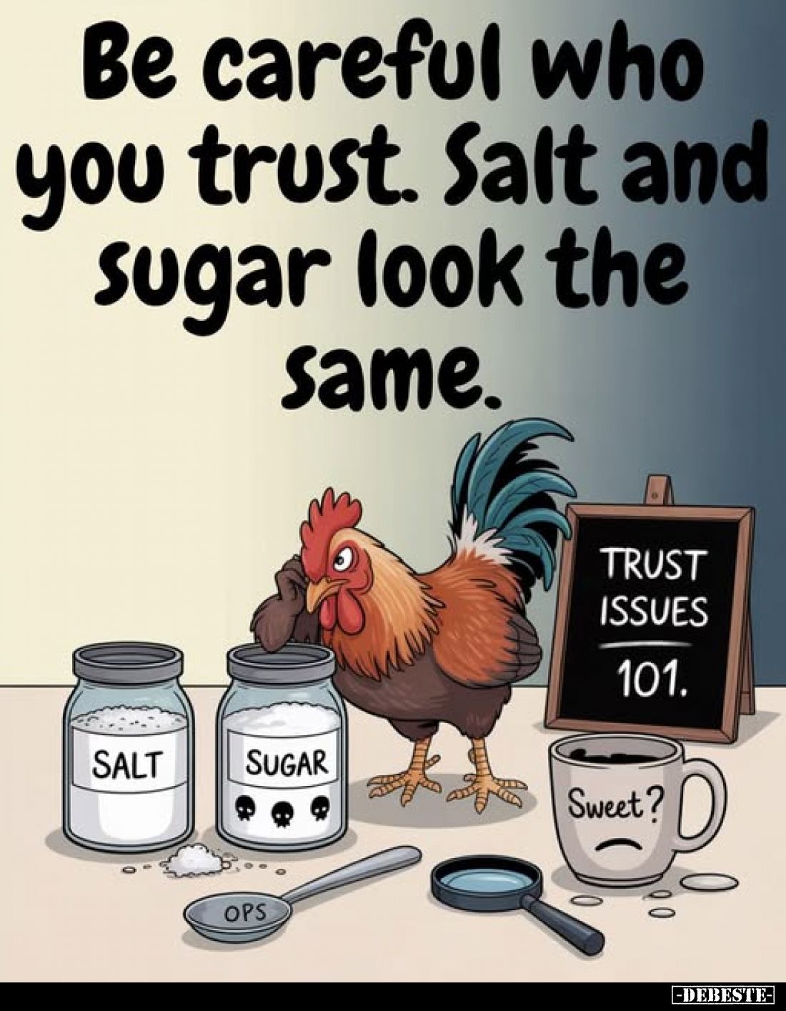 Be careful who you trust. Salt and sugar look the same.