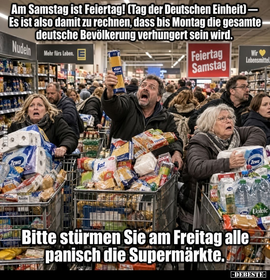 Am Samstag ist Feiertag! (Tag der Deutschen Einheit) —
Es ist also damit zu rechnen, dass bis Montag die gesamte deutsche Be...