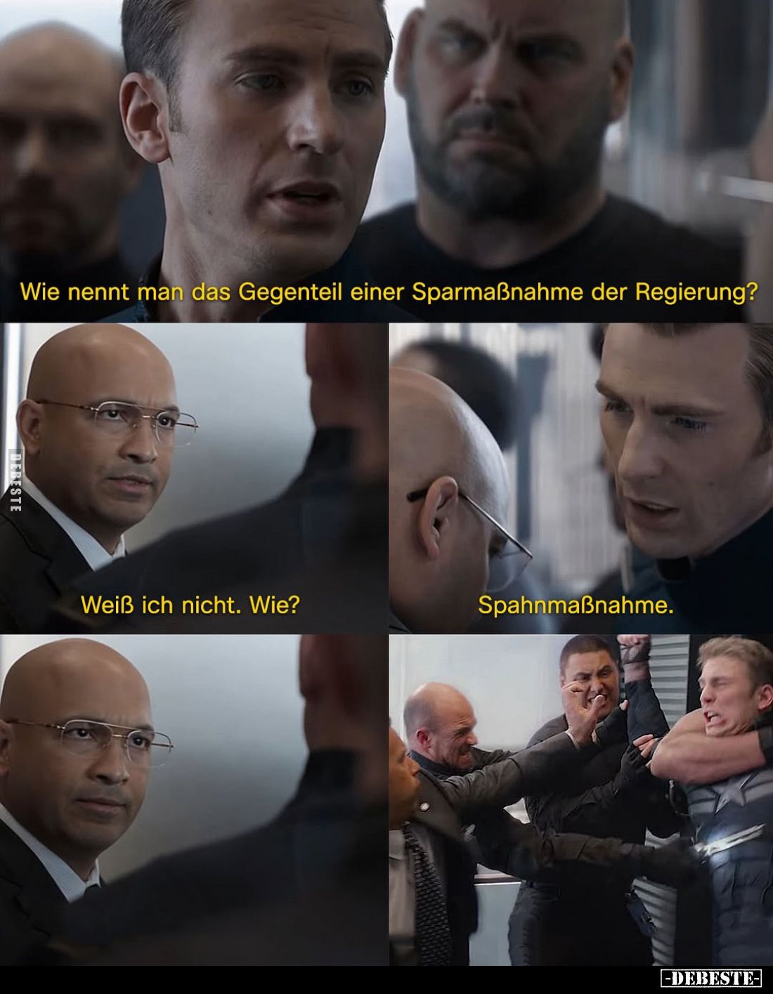 Wie nennt man das Gegenteil einer Sparmaßnahme der Regierung? -
Weiß ich nicht. Wie? -
Spahnmaßnahme.