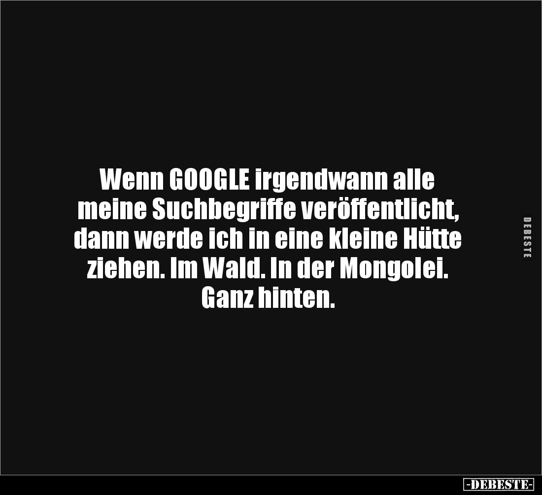 Wenn GOOGLE irgendwann alle 
meine Suchbegriffe veröffentlicht, dann werde ich in eine kleine Hütte ziehen. Im Wald. In der ...