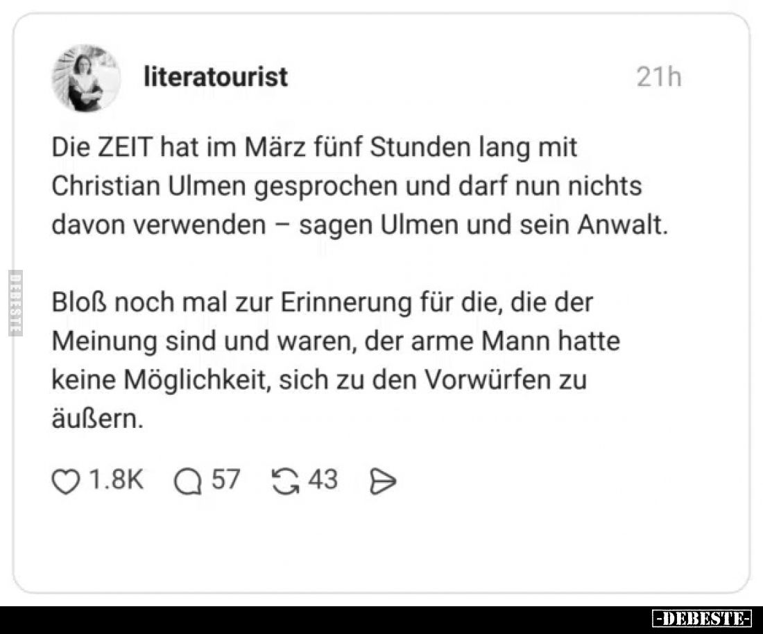 Die ZEIT hat im März fünf Stunden lang mit Christian Ulmen gesprochen und darf nun nichts davon verwenden – sagen Ulmen und s...