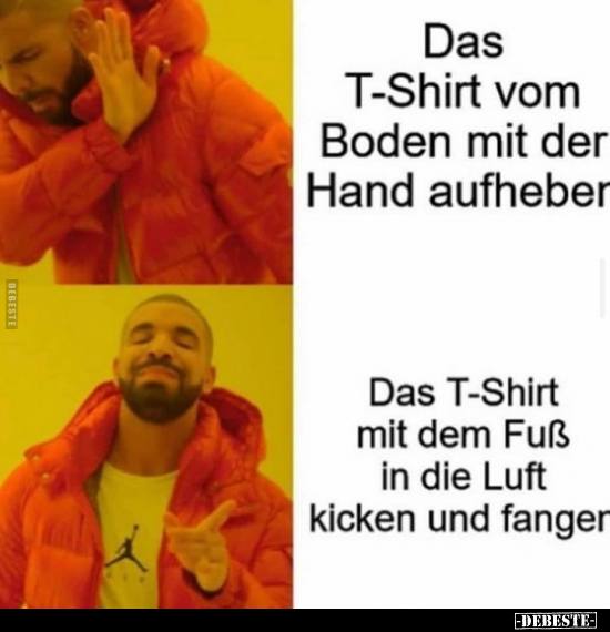 Das T-Shirt vom Boden mit der Hand aufheber..