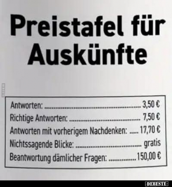 Preistafel für Auskünfte.. - Lustige Bilder | DEBESTE.de