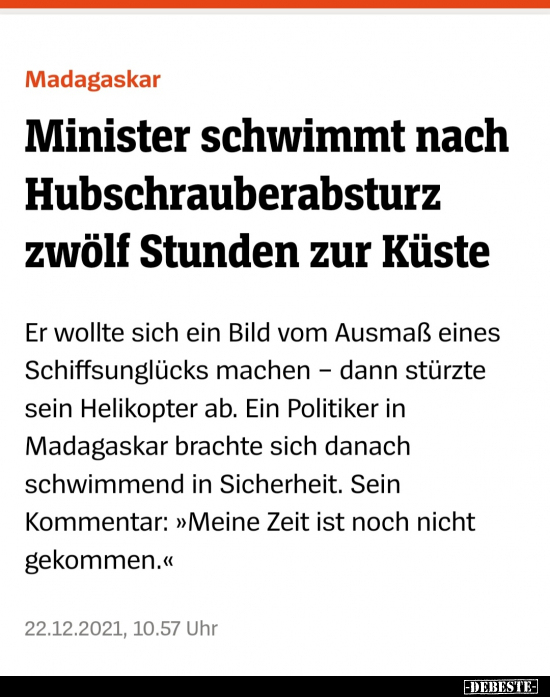 Minister schwimmt nach Hubschrauberabsturz zwölf Stunden.. - Lustige Bilder | DEBESTE.de