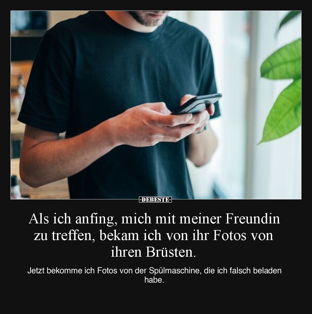 Als ich anfing, mich mit meiner Freundin zu treffen, bekam ich von ihr Fotos von ihren Brüsten.

Jetzt bekomme ich Fotos vo...