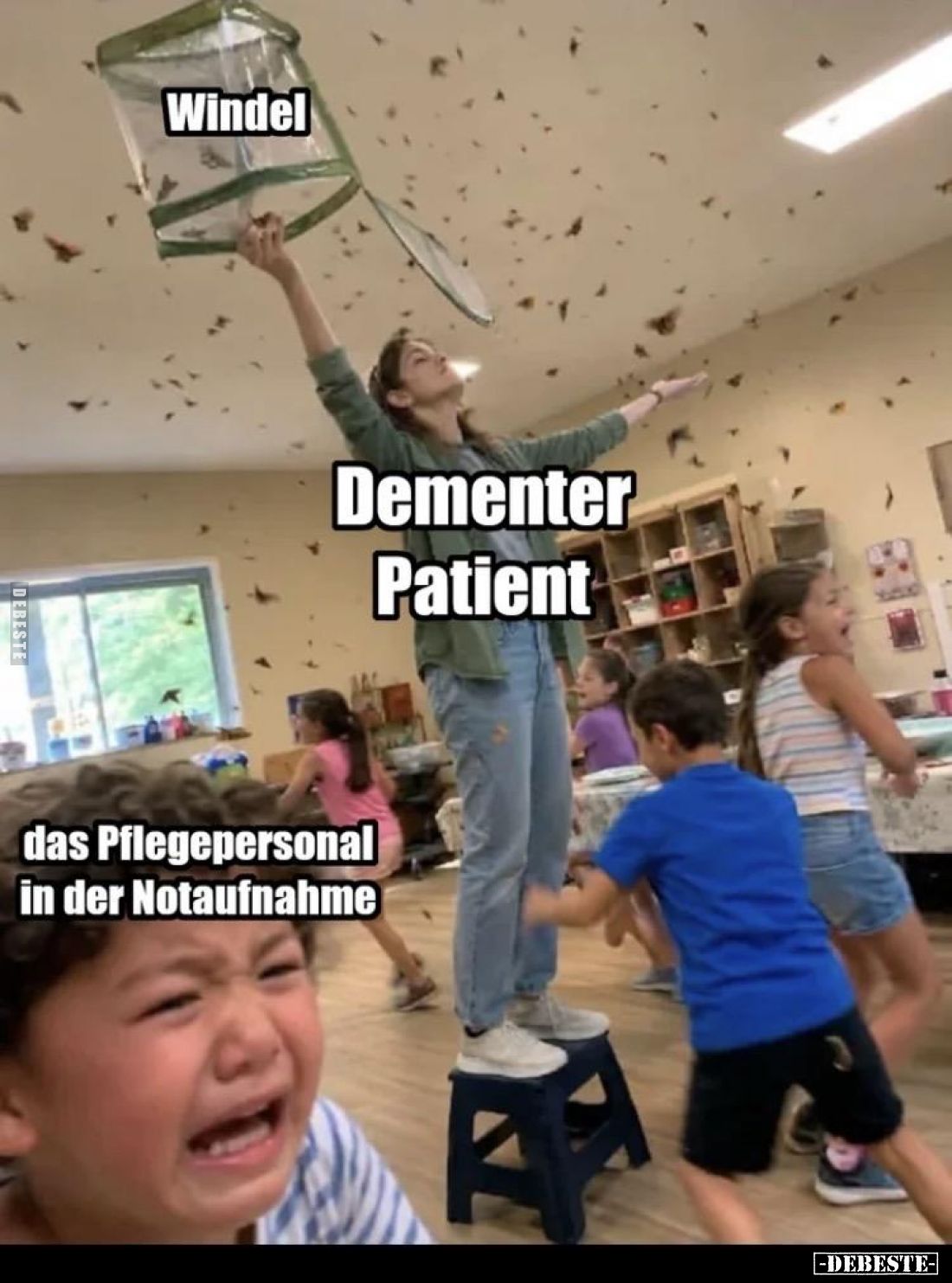 Windel
-
Dementer Patient
-
das Pflegepersonal in der Notaufnahme